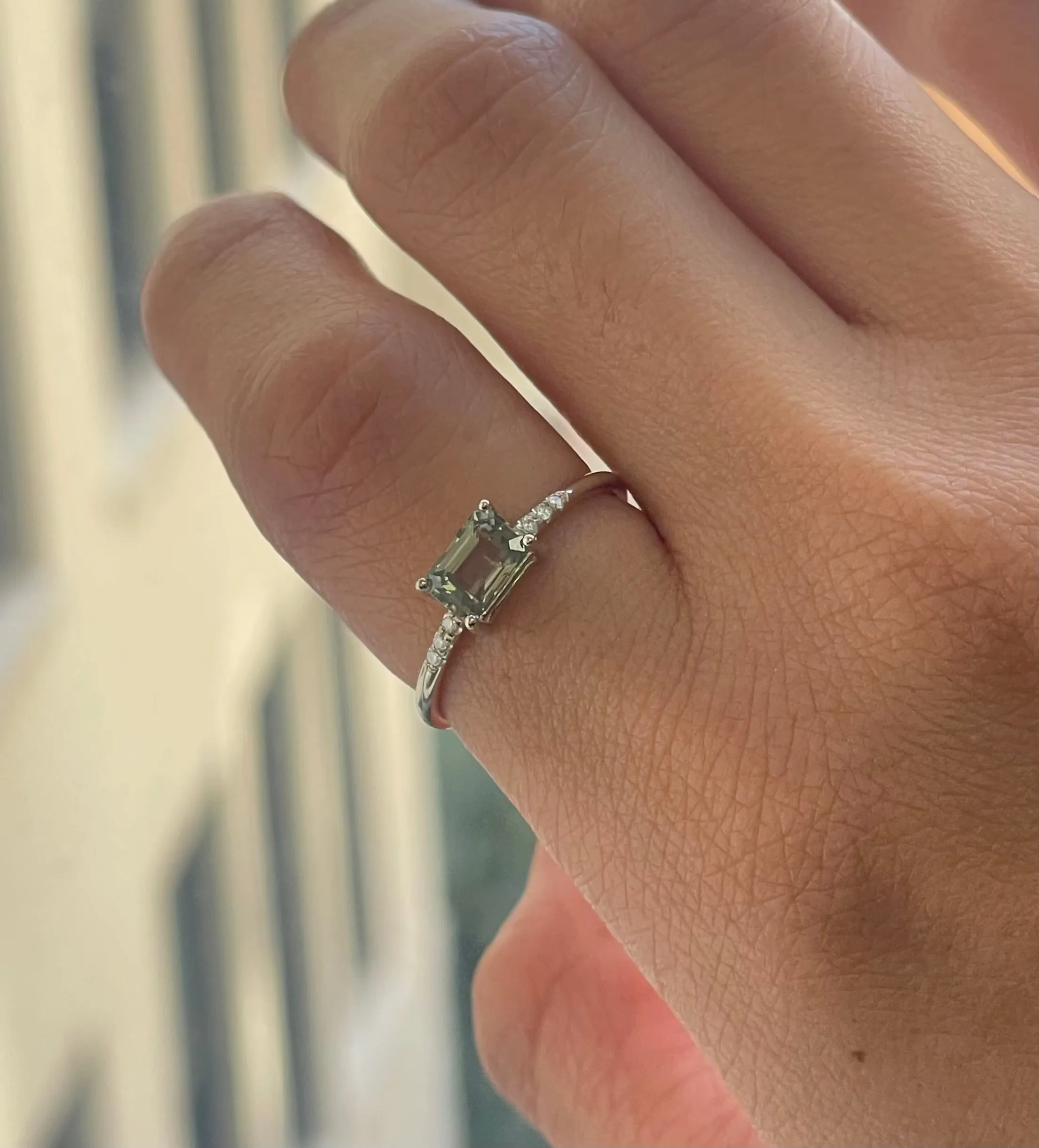 East West Equilibrium Green Sapphire Ring