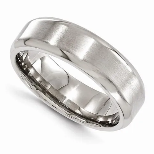 Edward Mirell Titanium Brushed & Polished Beveled Band - 7mm