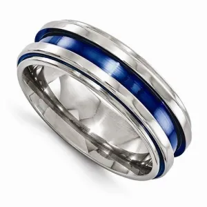 Edward Mirell Titanium Grooved Blue Anodized Band - 7mm