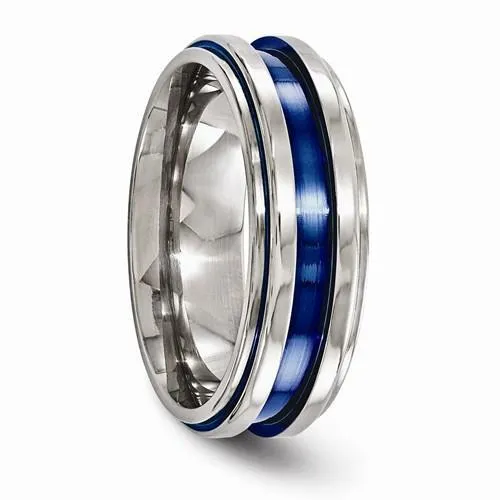 Edward Mirell Titanium Grooved Blue Anodized Band - 7mm