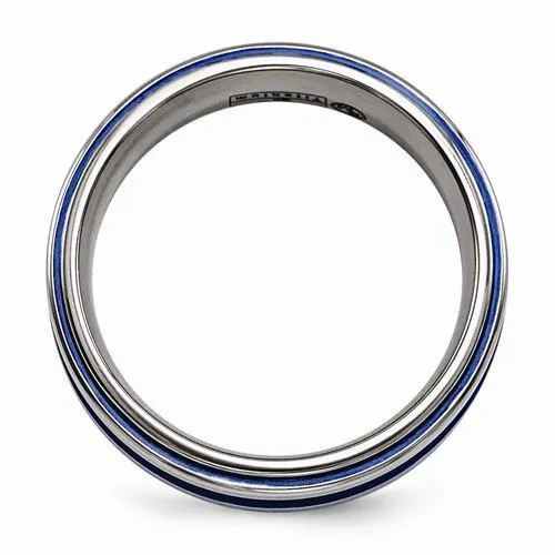 Edward Mirell Titanium Grooved Blue Anodized Band - 7mm