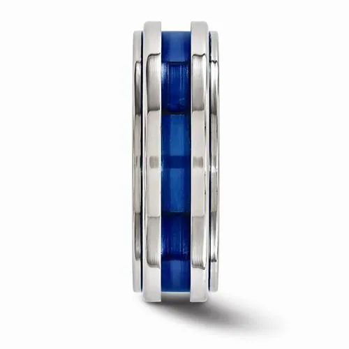 Edward Mirell Titanium Grooved Blue Anodized Band - 7mm