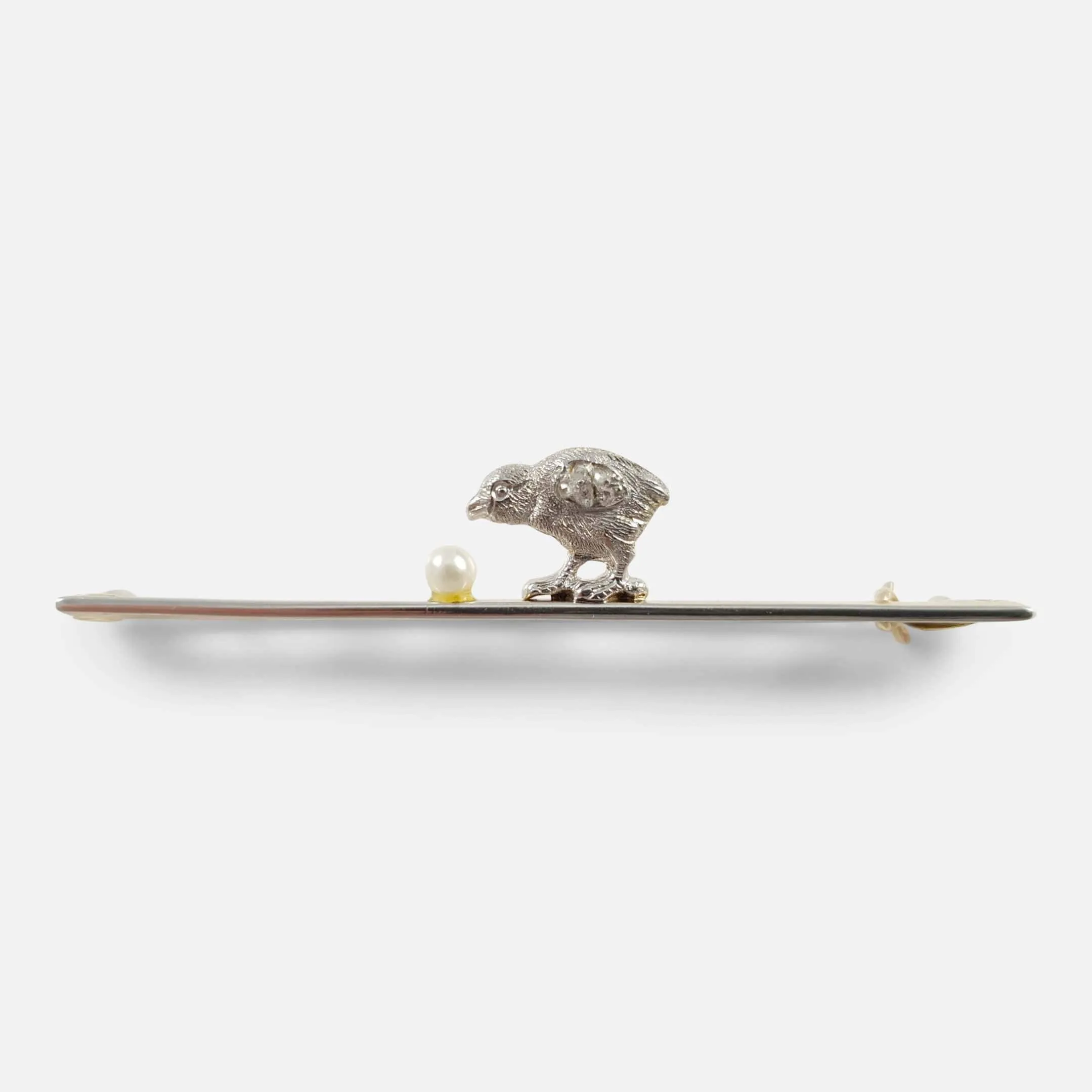 Edwardian Diamond and Pearl Chick and Egg Brooch