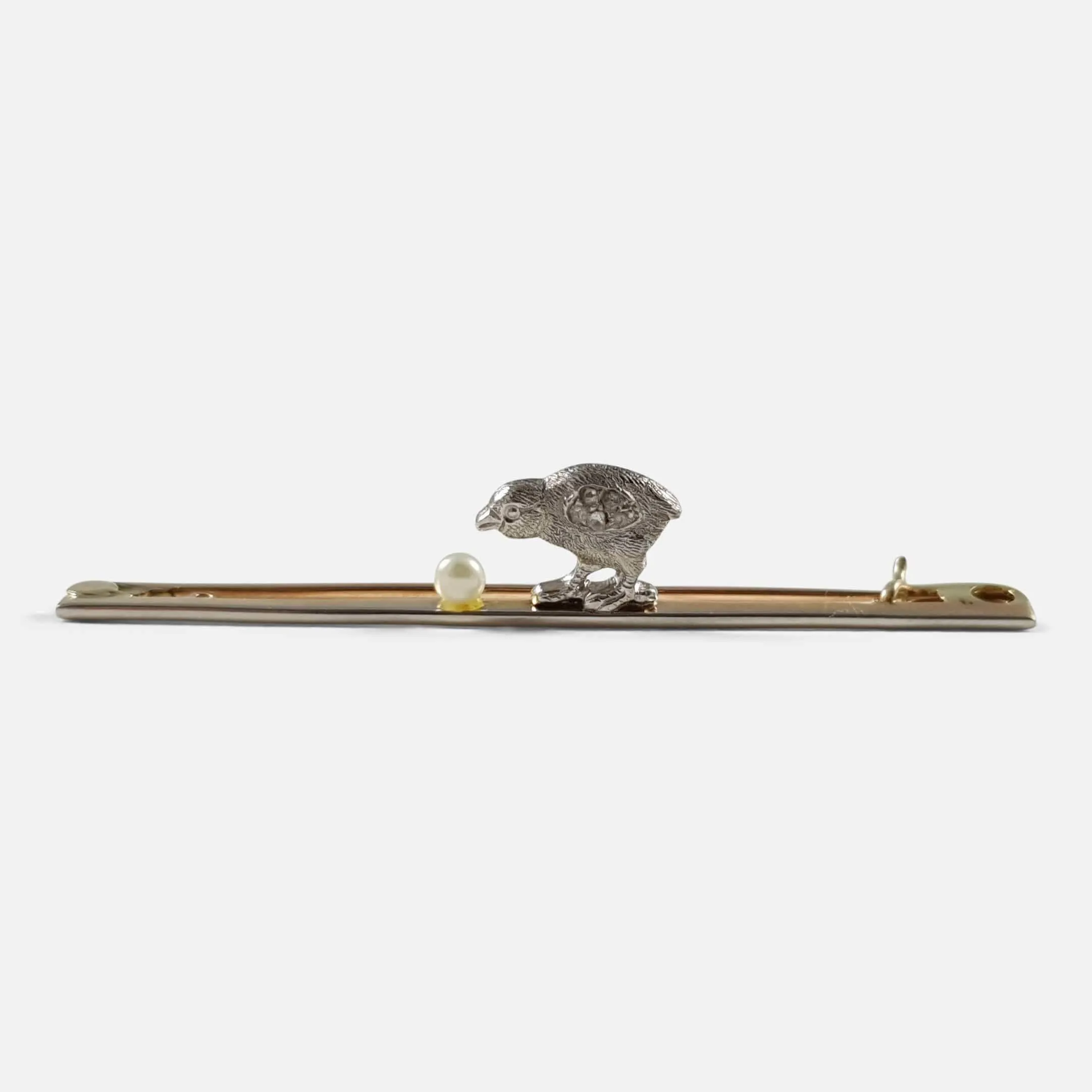 Edwardian Diamond and Pearl Chick and Egg Brooch