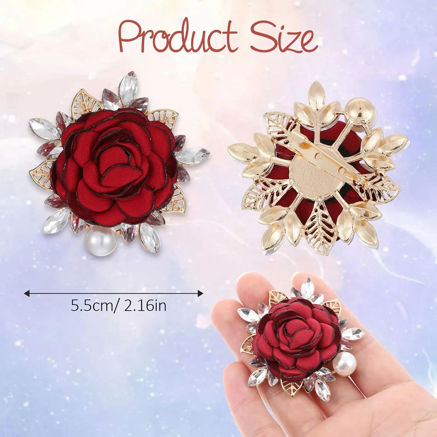 Elegant Rose Flower Brooch Pin for Women Men,Flower Pearl Brooch Lapel Pin,3D Handmade Crystal Pearl Fabric Accessories Jewelry,Wedding Party Valentine Mother Birthday Jewelry