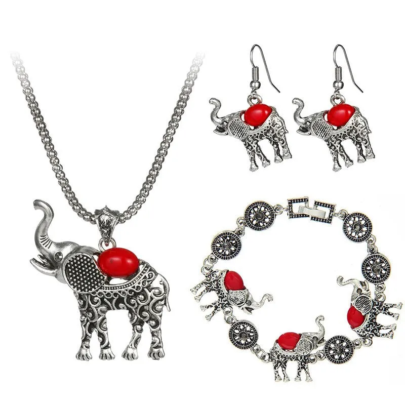 Elephant Jewelry Set, Necklace, Bracelet, Earrings