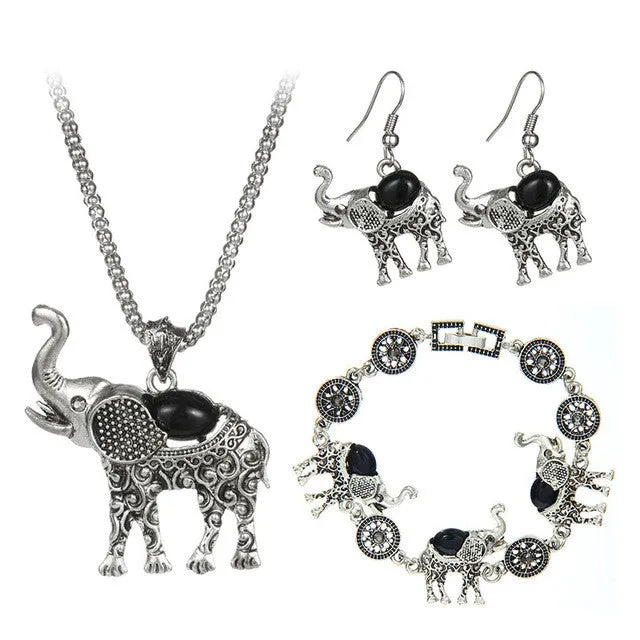 Elephant Jewelry Set, Necklace, Bracelet, Earrings