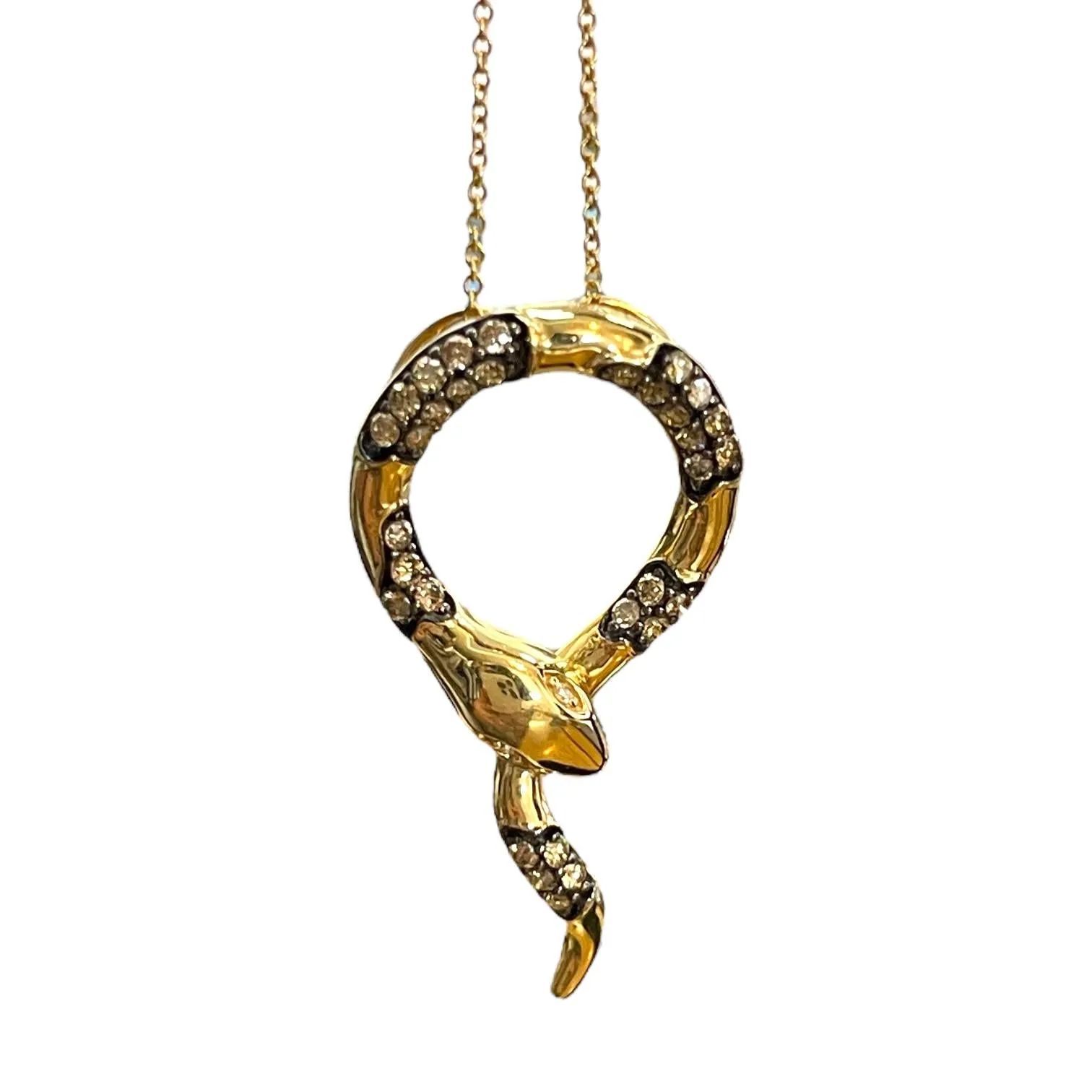 Enchanted Serpent: 14K Yellow Gold Diamond Snake Necklace
