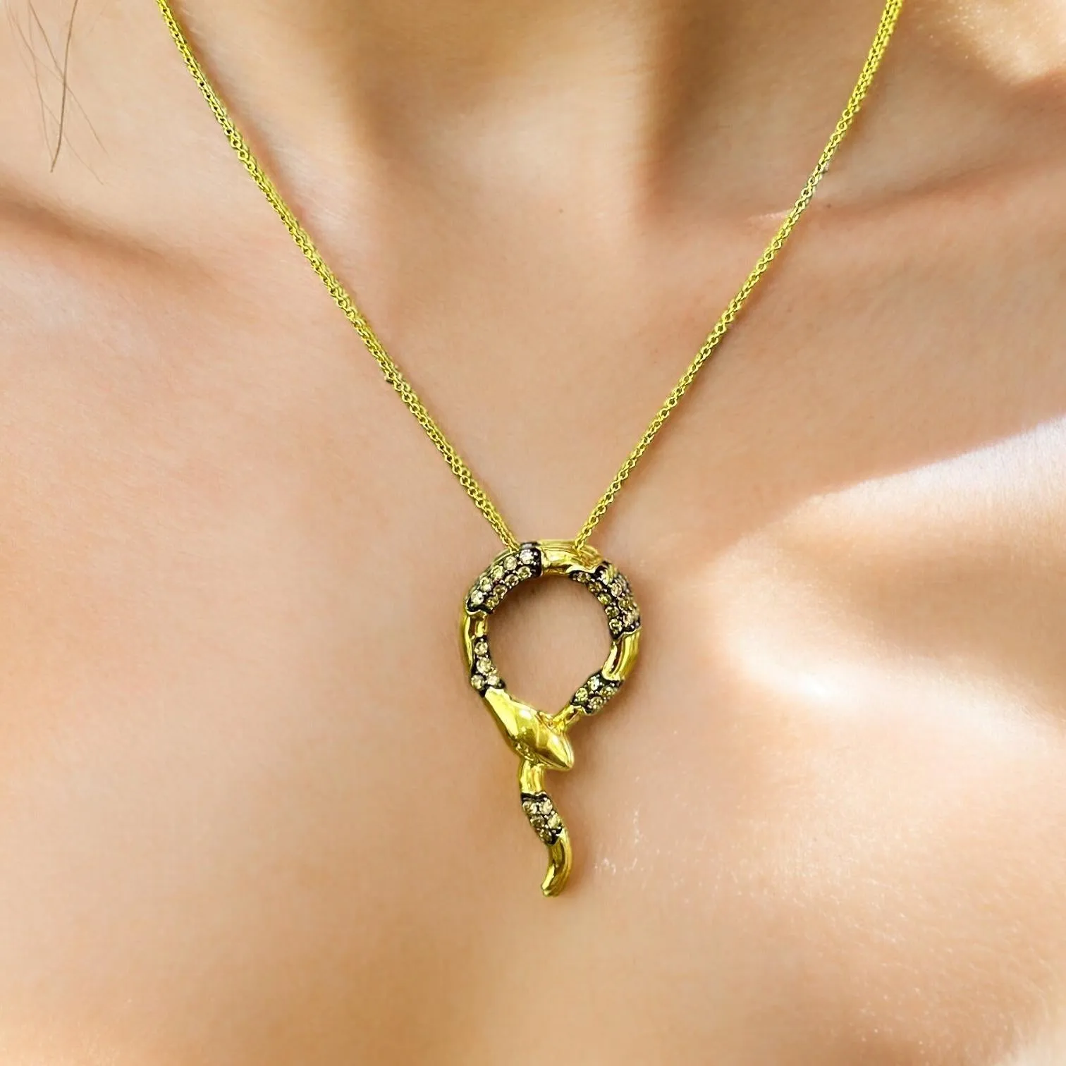 Enchanted Serpent: 14K Yellow Gold Diamond Snake Necklace