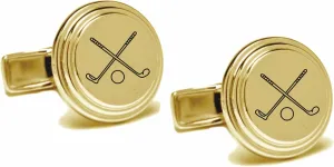 Engraved Beveled Circle Gold Golf Cufflinks - Ships From USA
