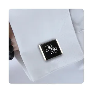 Engraved cufflinks for Men - Personalized initial cufflinks - Groom or Groomsmen gift - Black and silver onyx cufflinks