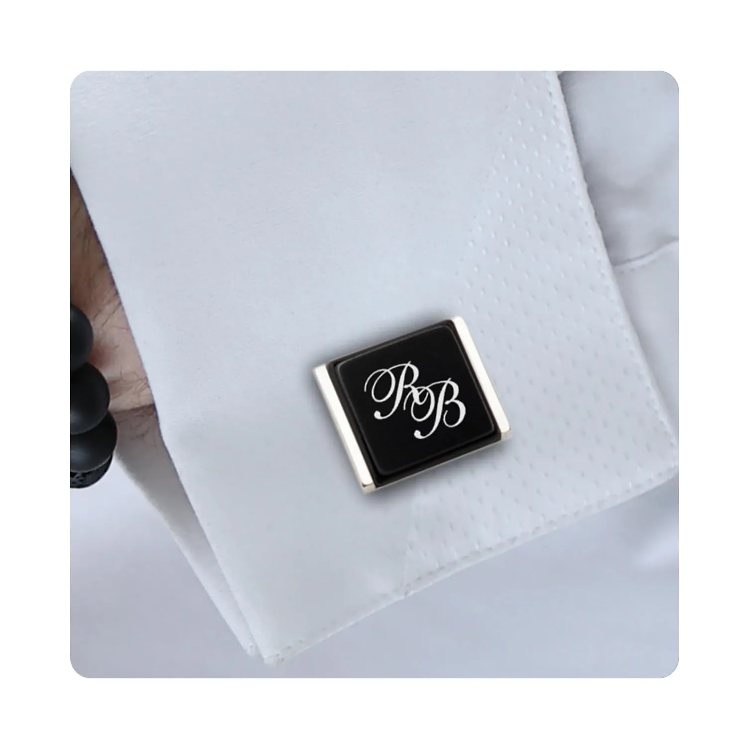 Engraved cufflinks for Men - Personalized initial cufflinks - Groom or Groomsmen gift - Black and silver onyx cufflinks