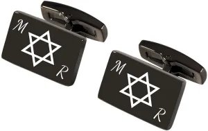 Engraved Gunmetal Cufflinks With Star Of David - Ships From USA