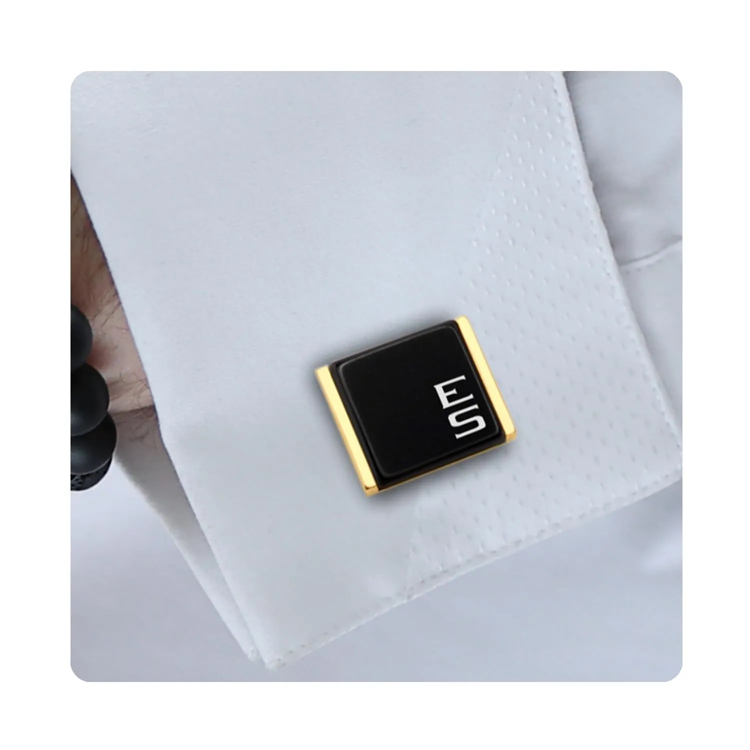 Engraved initial cufflinks - Custom gold cufflinks - Personalized cufflinks for men - Groom or groomsmen gifts - Wedding, anniversary gifts for men - Gold and black onyx cufflinks
