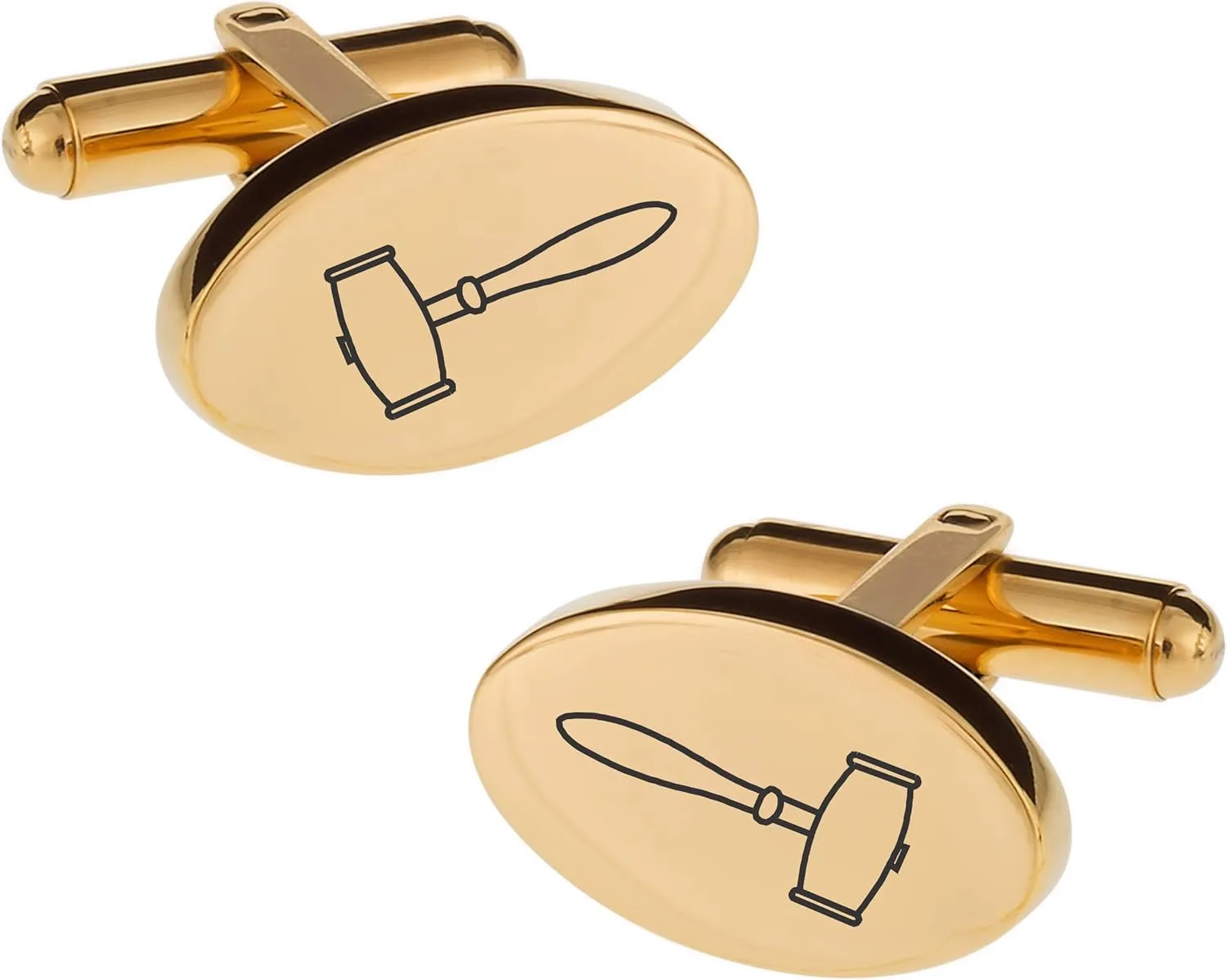 Engraved Stainless Steel Gold Gavel Cufflinks for Judges - Ships from USA