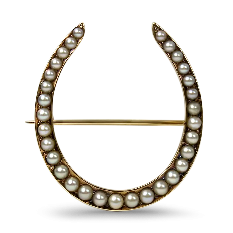 Estate 14k Yellow Gold Graduated Pearl Horseshoe Pin