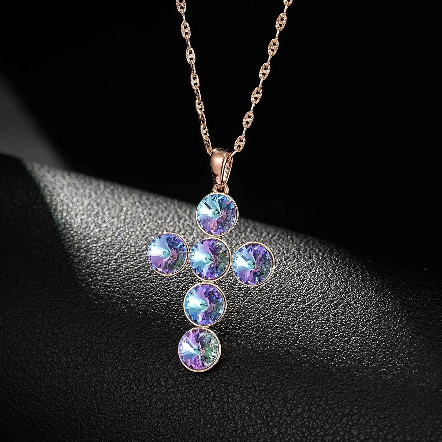 EVEVIC Austrian Crystal Cross Pendant Necklace for Women 14K Rose Gold Plated Hypoallergenic Crosses Pendant Charm Necklaces Jewelry Gifts