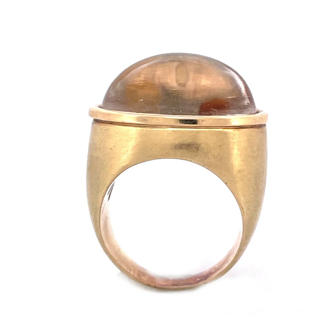 Exquisite 14k Yellow Gold Dome Ring with Crystal