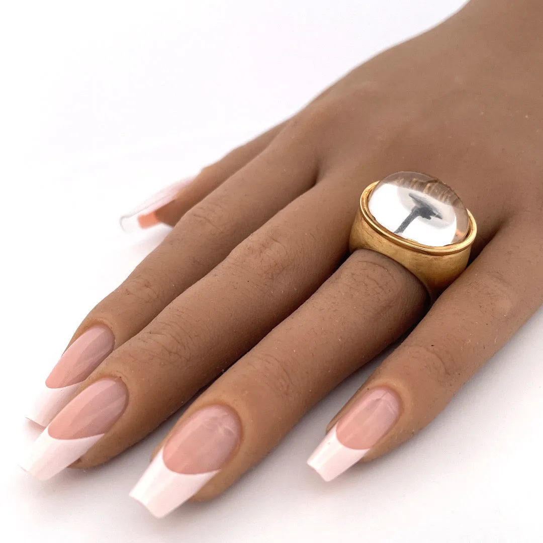Exquisite 14k Yellow Gold Dome Ring with Crystal
