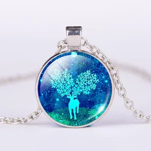 Fashion Christmas Moose Crystal Pendant Necklace
