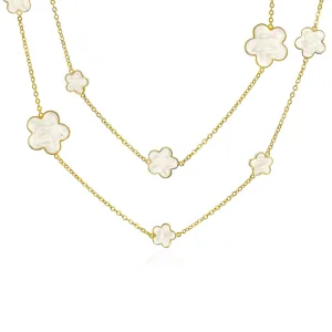 Fashion Off White Black Pink Enamel Flower Strand Necklace Silver Tone 40 Inch