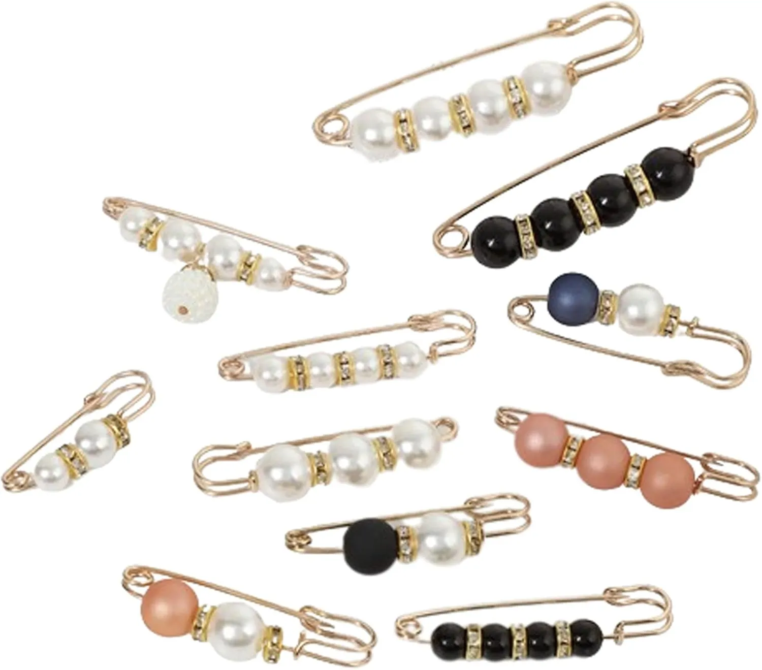 Fashion Pearl Brooch,Sweater Shawl Clip Double Faux Pearl Brooches Waist Pants Extender Safety Pins 4-14Pcs