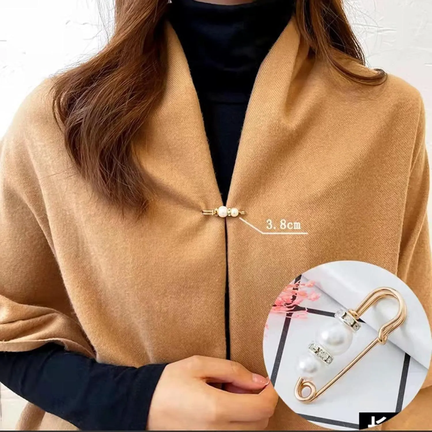 Fashion Pearl Brooch,Sweater Shawl Clip Double Faux Pearl Brooches Waist Pants Extender Safety Pins 4-14Pcs