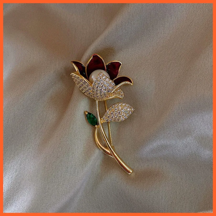 Fashion Pearl Flower Brooches For Women | Elegant Fashion Crystal Badge Pins