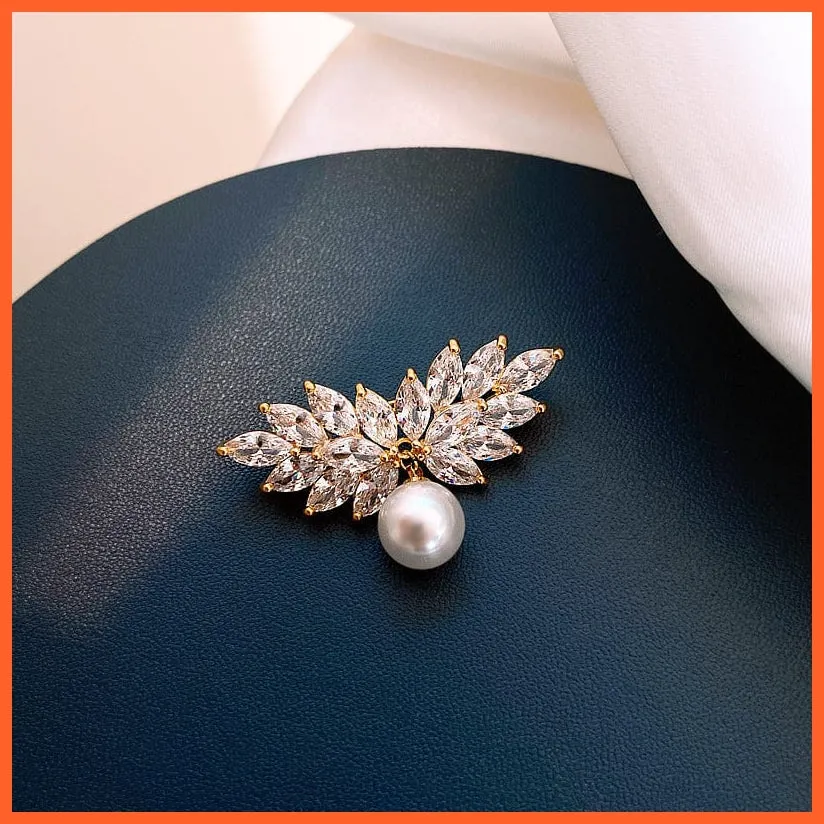 Fashion Pearl Flower Brooches For Women | Elegant Fashion Crystal Badge Pins