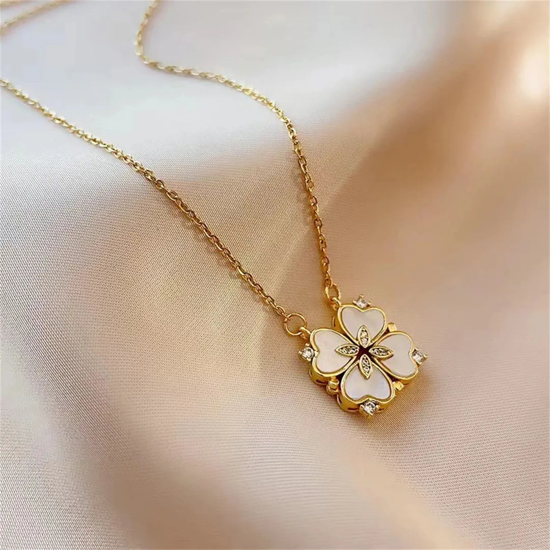 Fashion Retro Lucky Four Leaf Clover Necklace Gothic Love Heart Pendant