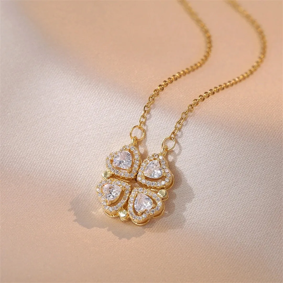 Fashion Retro Lucky Four Leaf Clover Necklace Gothic Love Heart Pendant