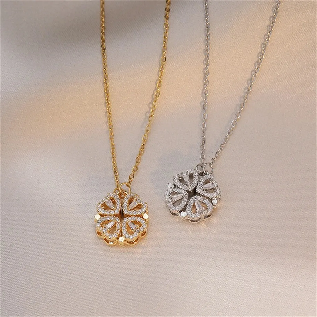 Fashion Retro Lucky Four Leaf Clover Necklace Gothic Love Heart Pendant