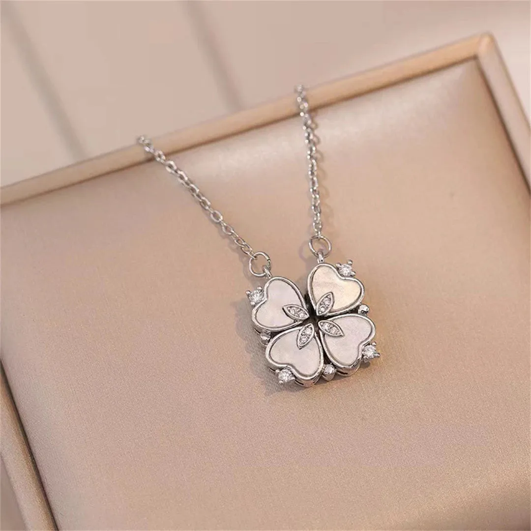 Fashion Retro Lucky Four Leaf Clover Necklace Gothic Love Heart Pendant