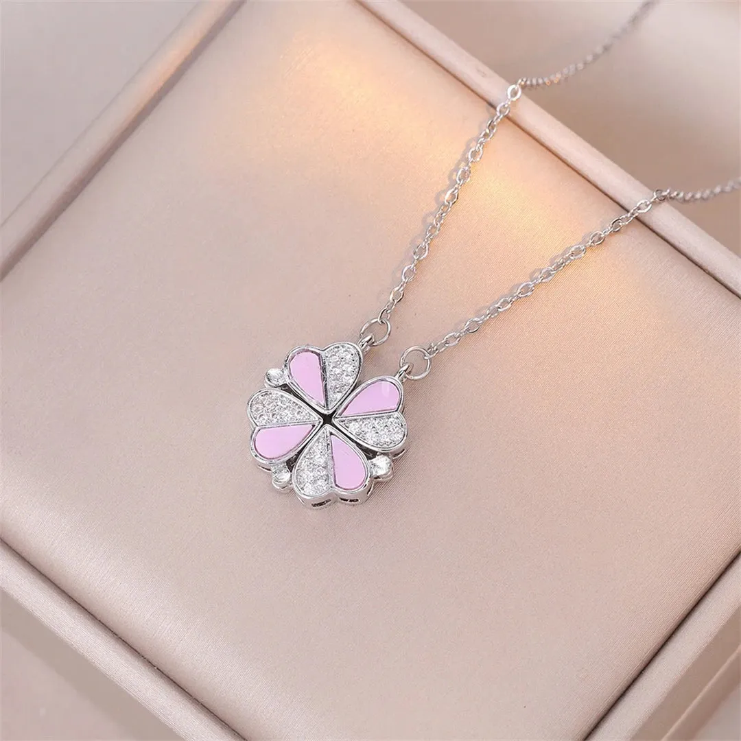 Fashion Retro Lucky Four Leaf Clover Necklace Gothic Love Heart Pendant