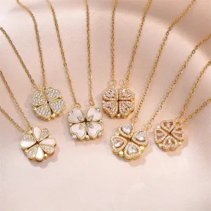 Fashion Retro Lucky Four Leaf Clover Necklace Gothic Love Heart Pendant