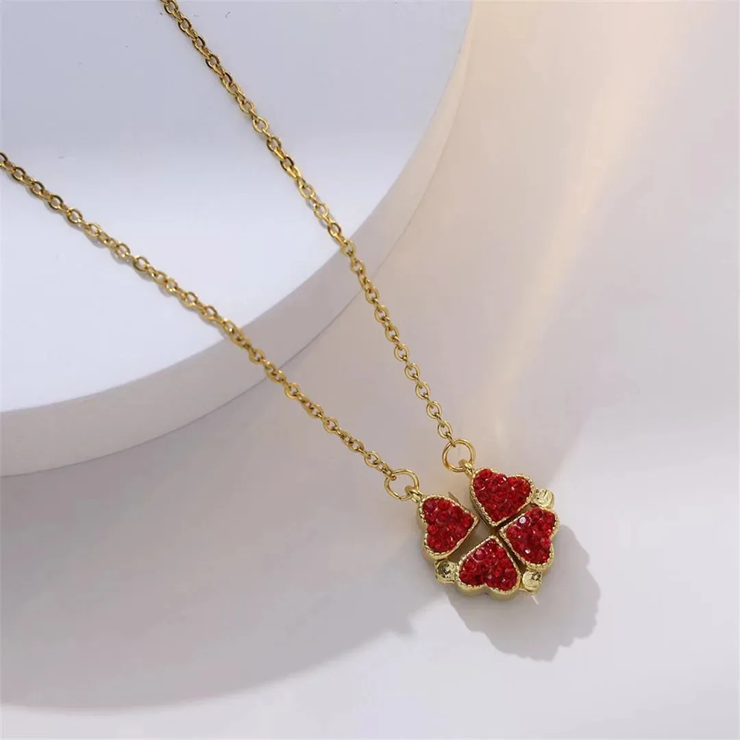 Fashion Retro Lucky Four Leaf Clover Necklace Gothic Love Heart Pendant