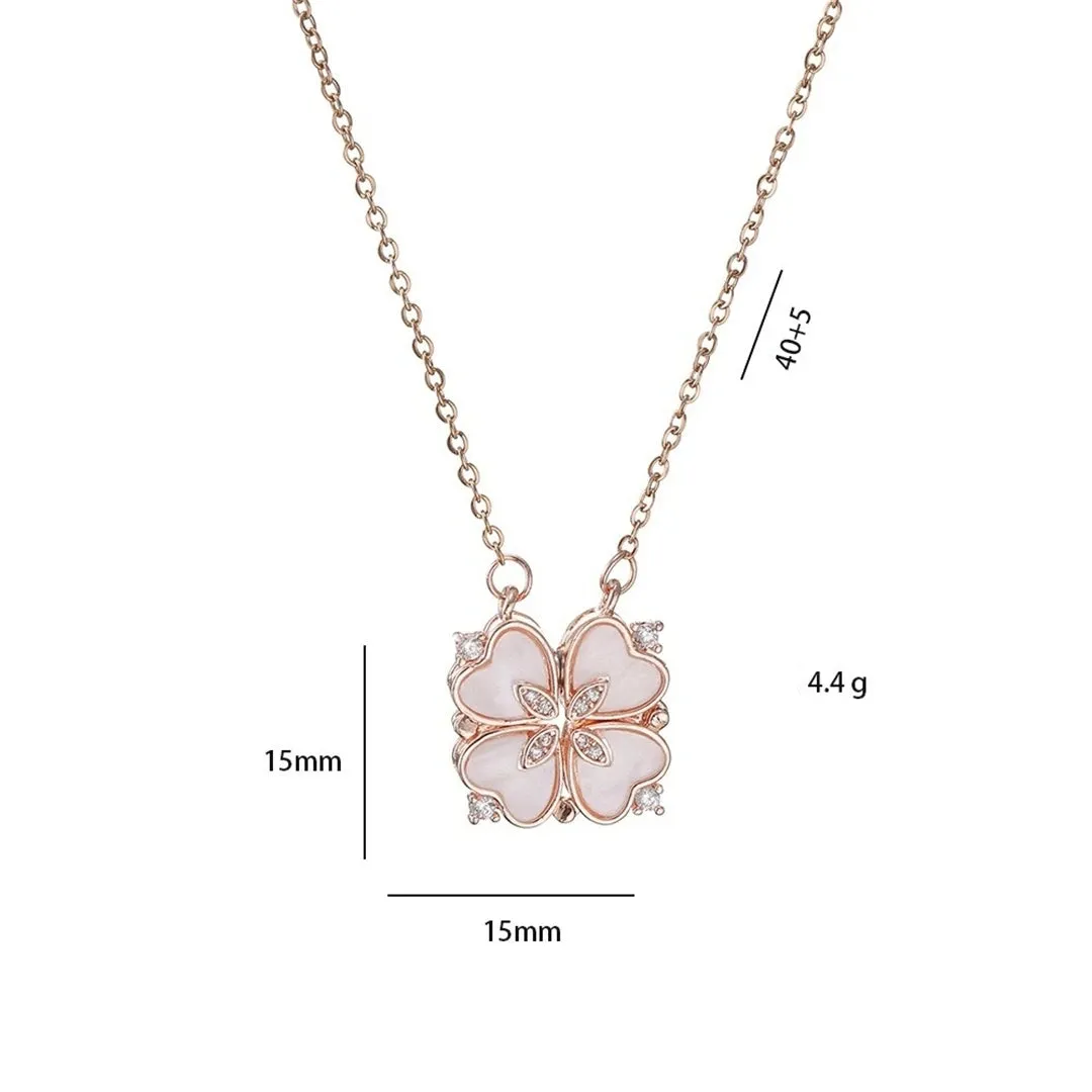 Fashion Retro Lucky Four Leaf Clover Necklace Gothic Love Heart Pendant