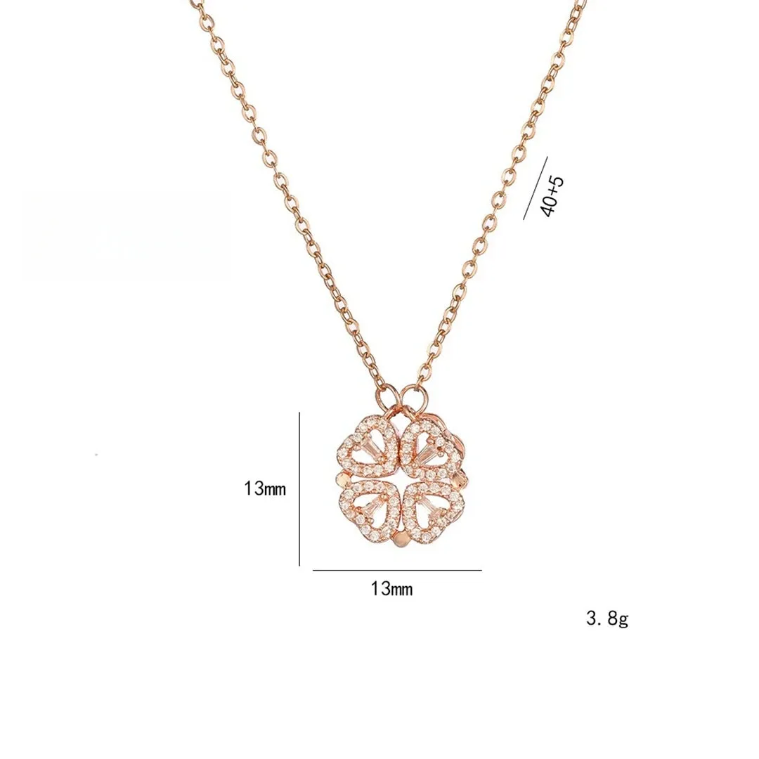 Fashion Retro Lucky Four Leaf Clover Necklace Gothic Love Heart Pendant