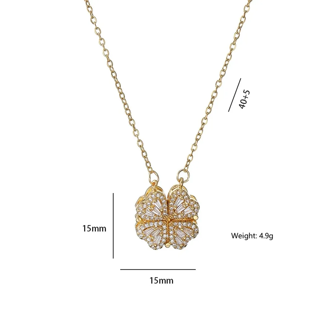 Fashion Retro Lucky Four Leaf Clover Necklace Gothic Love Heart Pendant