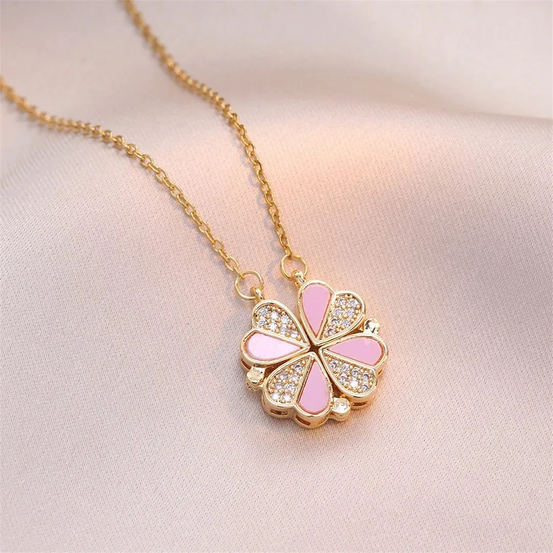 Fashion Retro Lucky Four Leaf Clover Necklace Gothic Love Heart Pendant