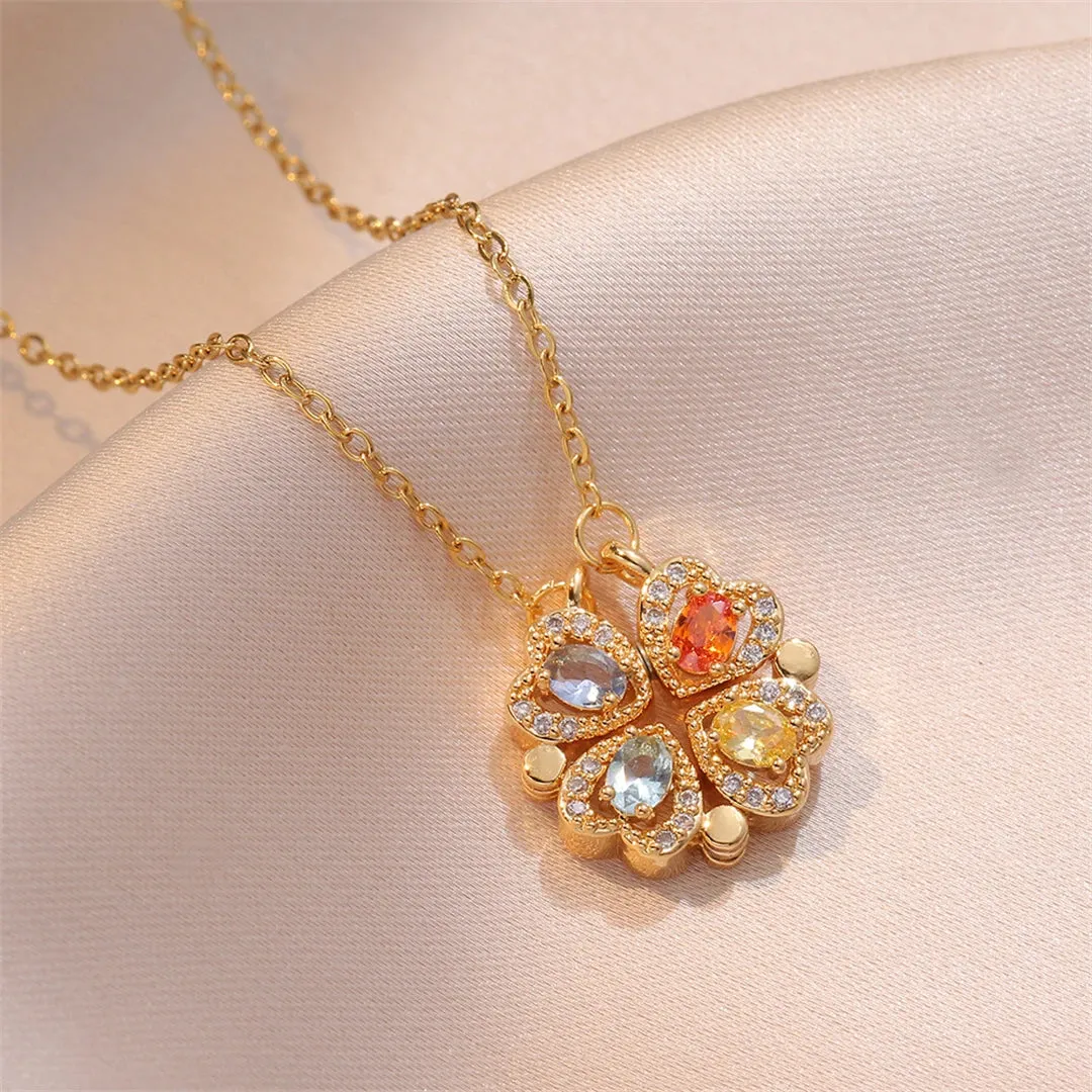 Fashion Retro Lucky Four Leaf Clover Necklace Gothic Love Heart Pendant