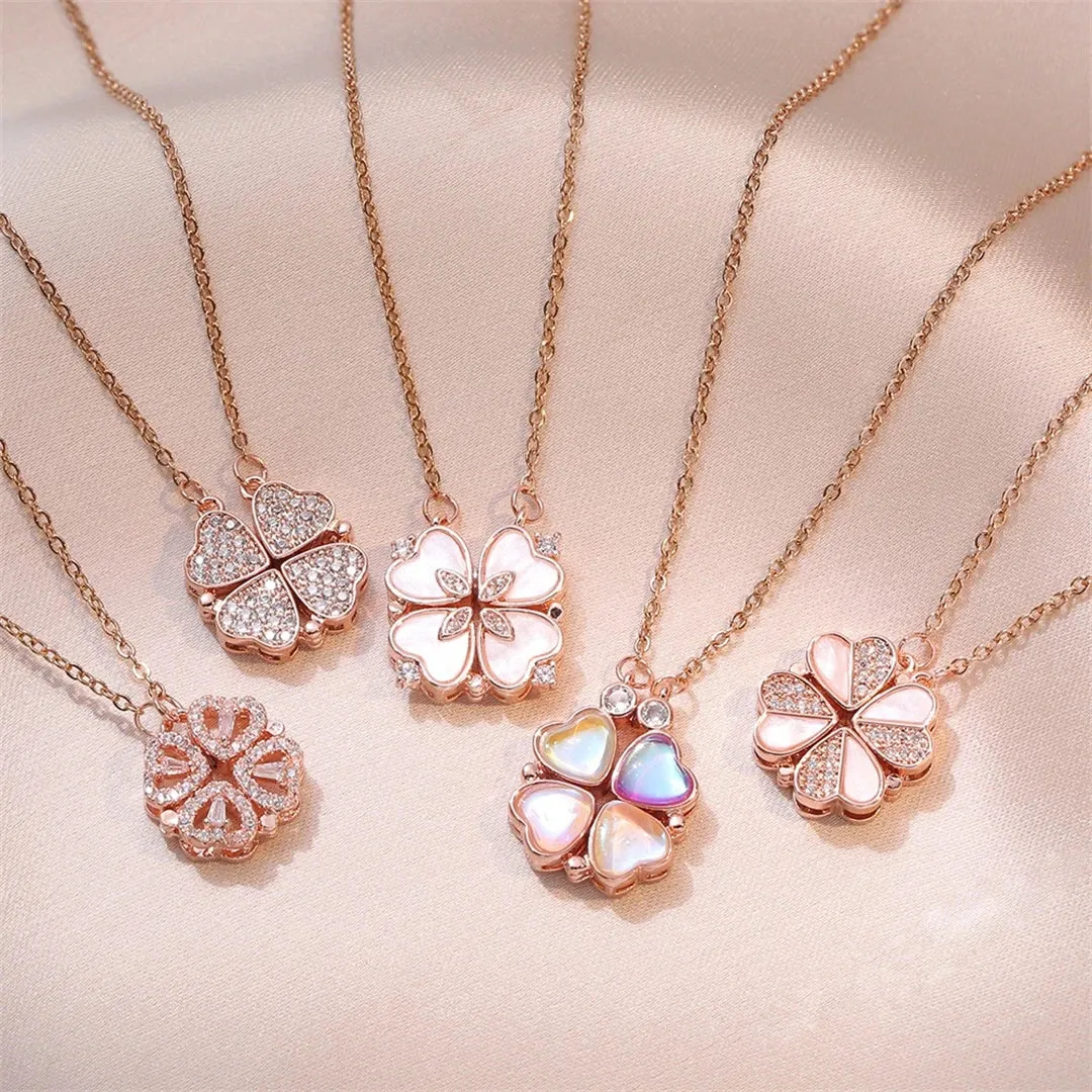 Fashion Retro Lucky Four Leaf Clover Necklace Gothic Love Heart Pendant