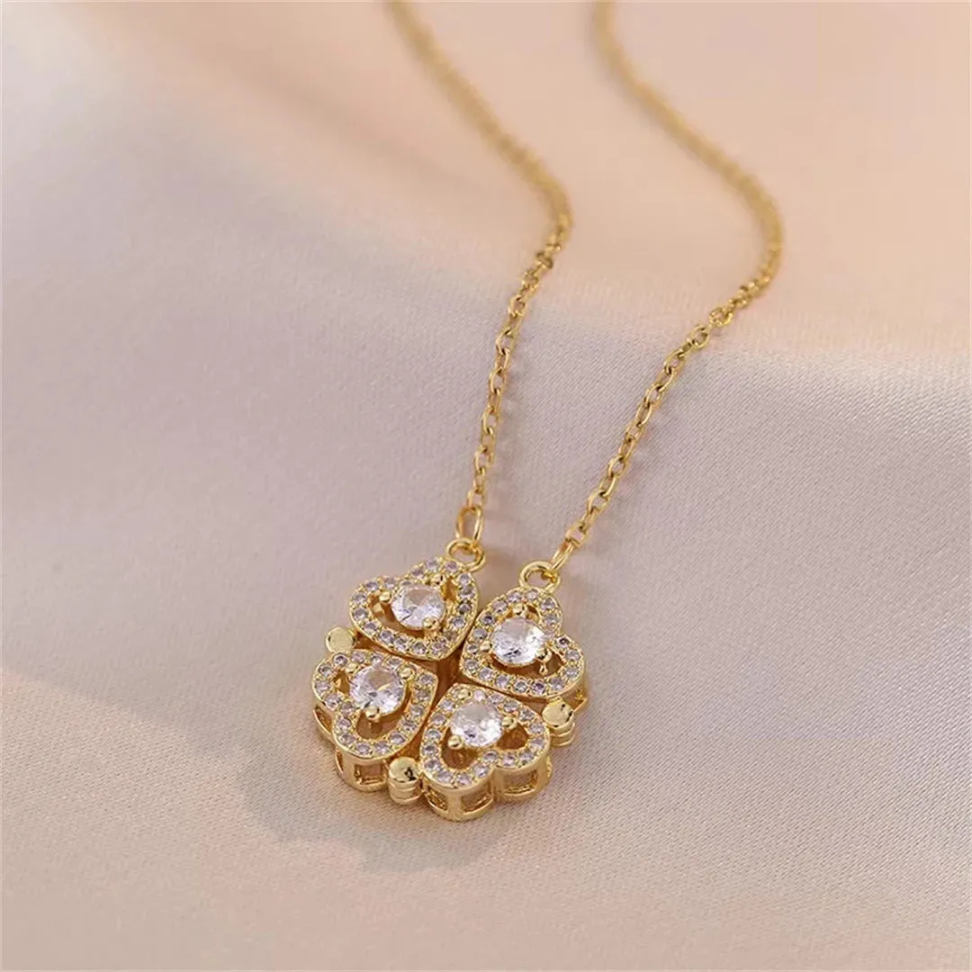 Fashion Retro Lucky Four Leaf Clover Necklace Gothic Love Heart Pendant