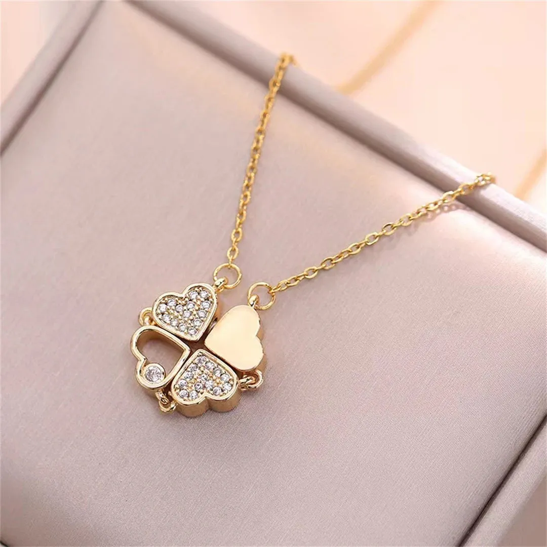 Fashion Retro Lucky Four Leaf Clover Necklace Gothic Love Heart Pendant