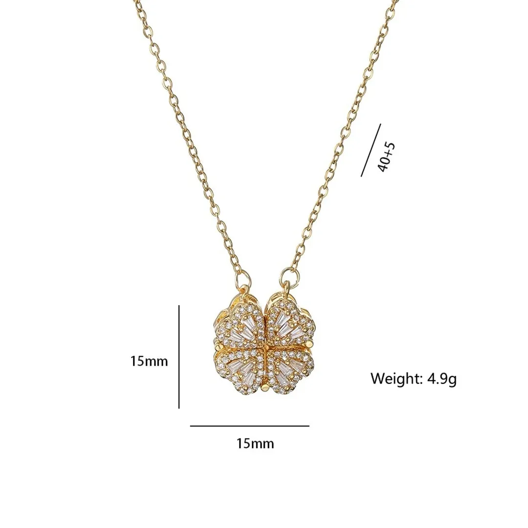 Fashion Retro Lucky Four Leaf Clover Necklace Gothic Love Heart Pendant