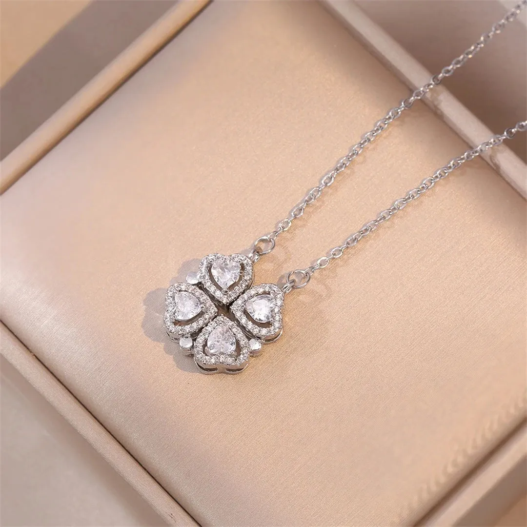 Fashion Retro Lucky Four Leaf Clover Necklace Gothic Love Heart Pendant