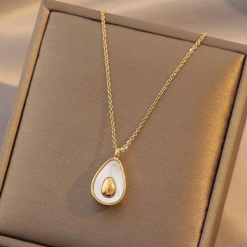 Fashion Stainless Steel Gold color Natural Shell Avocado Pendant Necklace