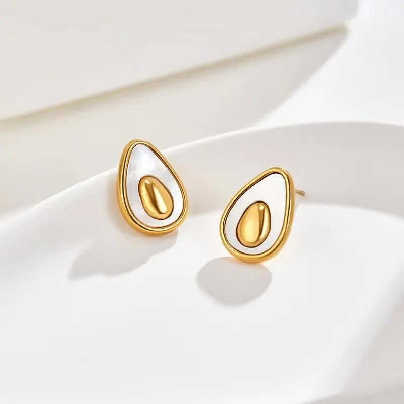Fashion Stainless Steel Gold color Natural Shell Avocado Pendant Necklace
