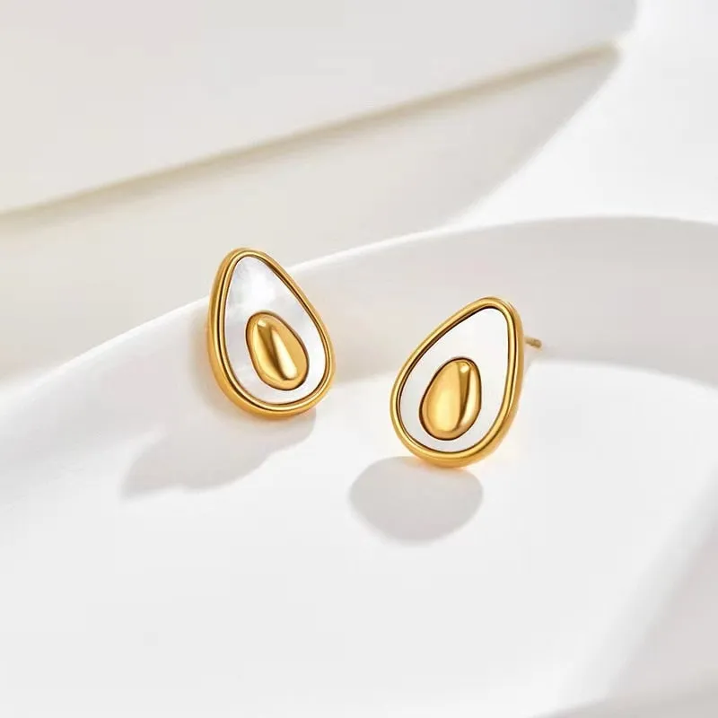 Fashion Stainless Steel Gold color Natural Shell Avocado Pendant Necklace