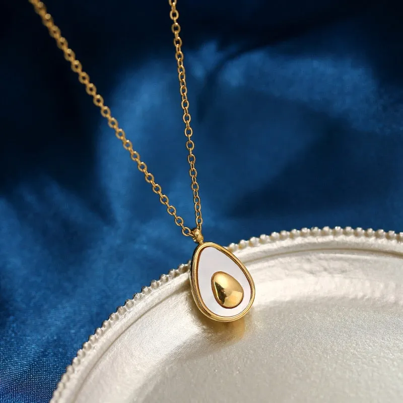 Fashion Stainless Steel Gold color Natural Shell Avocado Pendant Necklace